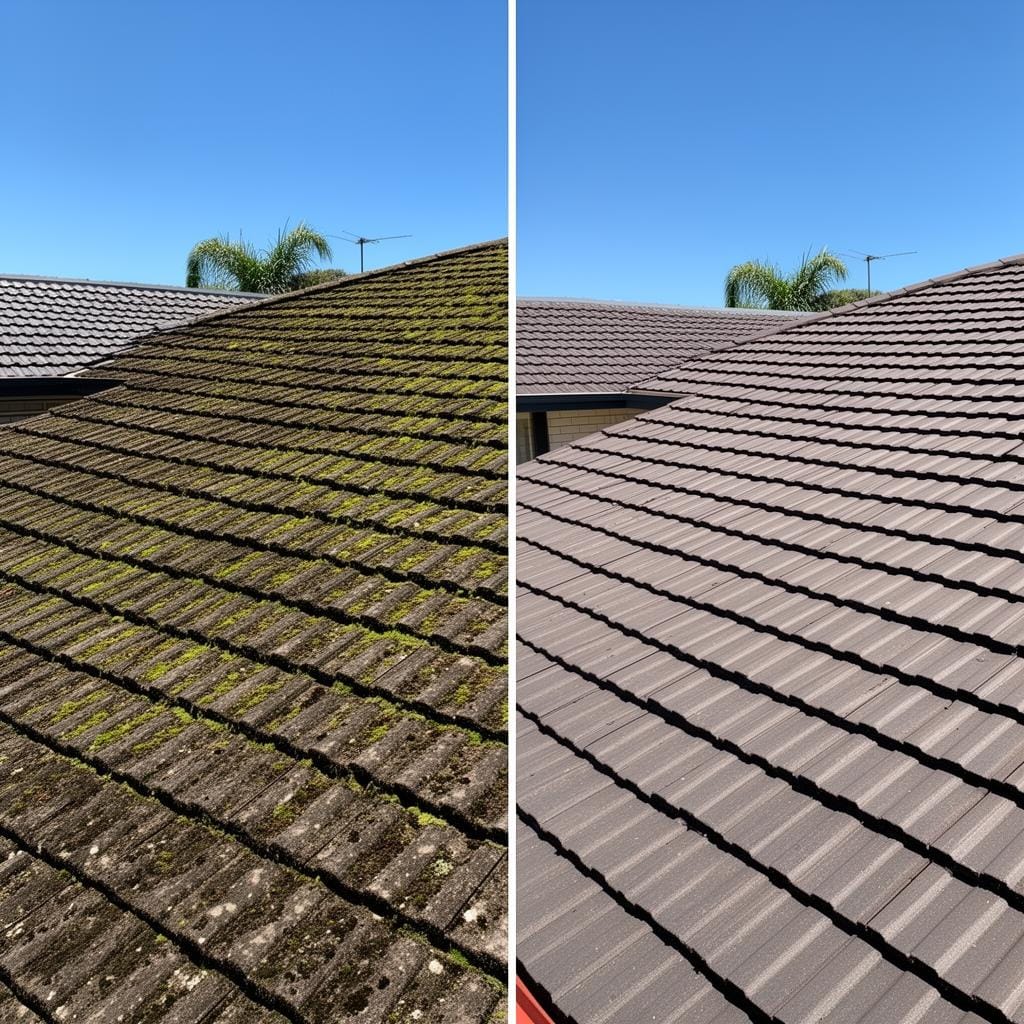 Roof cleaning before and after